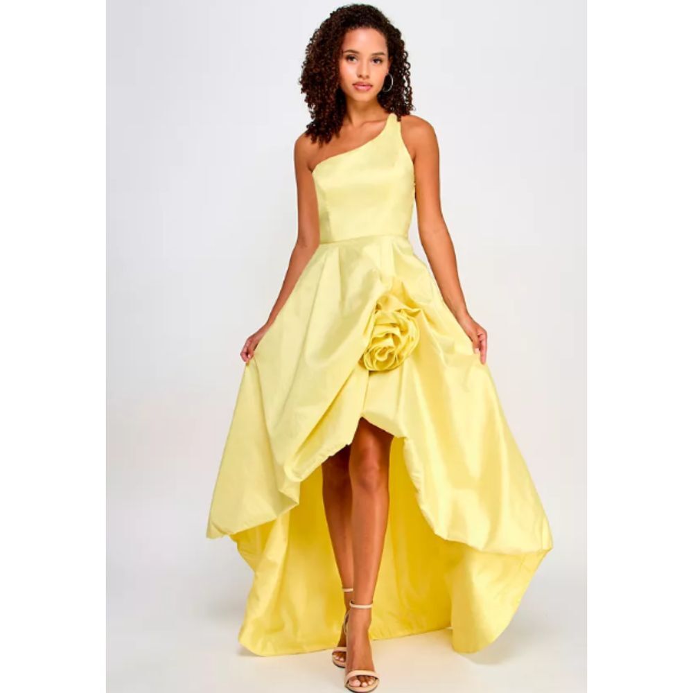 Violet Weekend Juniors' One-Shoulder Rosette Gown‎ Size 5/6 Yellow Cocktail NWT